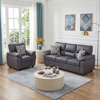 Leathaire 2-Peice Sofa Set with Single Chair & Sofa For Living Room
