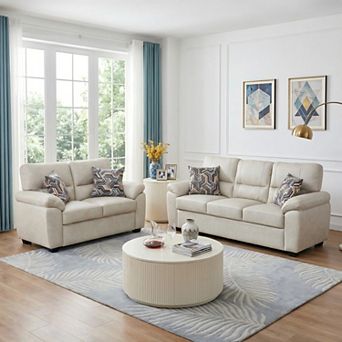 2 - Piece Living Room Set with Plush Seating, Solid Wood Frame & Accent Pillows