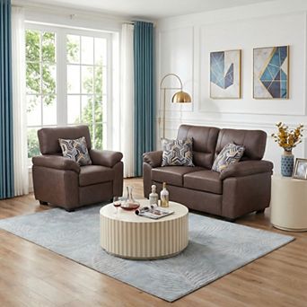 Leathaire 2 pc Sofa Set with 3 Accent Pillows, 2-Seater & Single Chair
