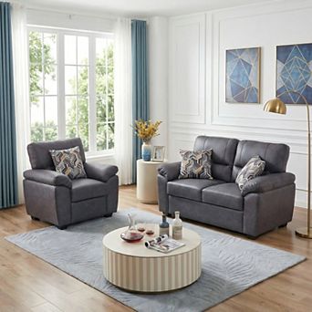 Leathaire 2 pc Sofa Set with 3 Accent Pillows, 2-Seater & Single Chair