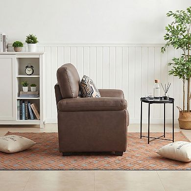 36.8" Cozy Leathaire Armchair with Throw Pillow