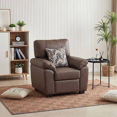 36.8" Cozy Leathaire Armchair with Throw Pillow