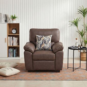 36.8" Cozy Leathaire Armchair with Throw Pillow