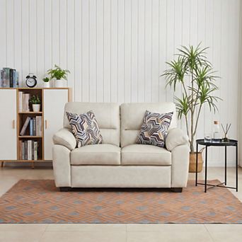 58.66" Leathaire Loveseat with 2 Accent Pillows for Living Room