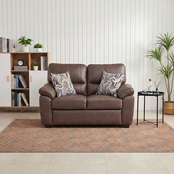 58.66" Leathaire Loveseat with 2 Accent Pillows for Living Room