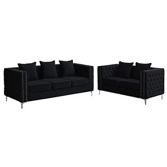 2 pc Chesterfield Living Room Set With Solid Wood Frame - Loveseat and Sofa