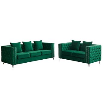2 pc Chesterfield Living Room Set With Solid Wood Frame - Loveseat and Sofa