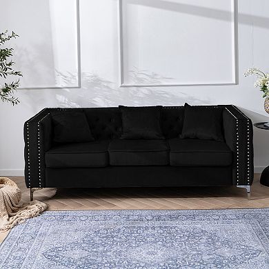 84.65" Velvet Sofa With Rivet Accents - Light Luxury Living Room Sofa