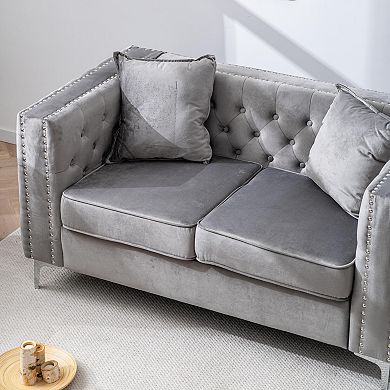 61.8" Velvet Loveseat with Button-Tufted Upholstery