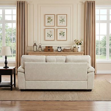 80.5" Leathaire 3-Seater Sofa with 2 Accent Pillows For Modern Living Room