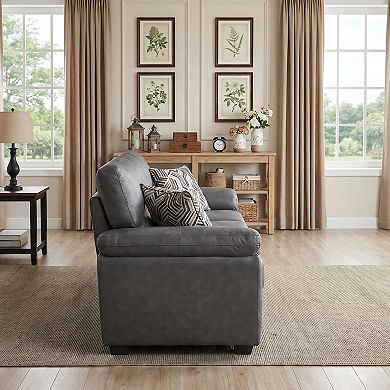 80.5" Leathaire 3-Seater Sofa with 2 Accent Pillows For Modern Living Room