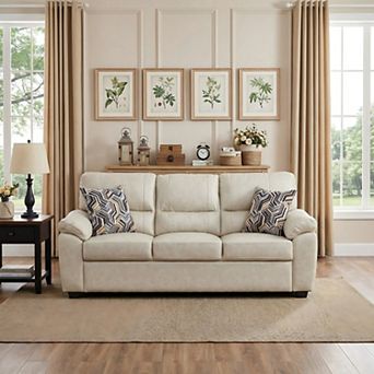 80.5" Leathaire 3-Seater Sofa with 2 Accent Pillows For Modern Living Room