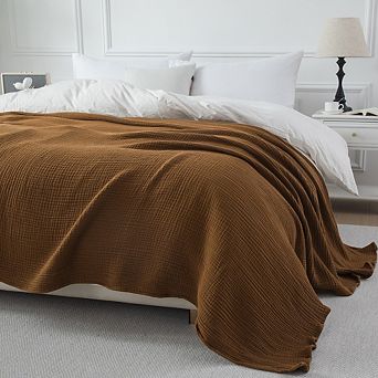 Soft Cotton Muslin Blanket 4-Layer Breathable Throw for Bed Sofa Travel