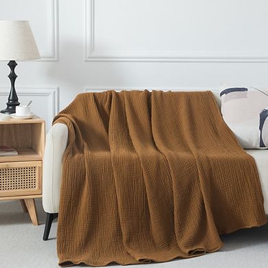 Soft Cotton Muslin Blanket 4-Layer Breathable Throw for Bed Sofa Travel