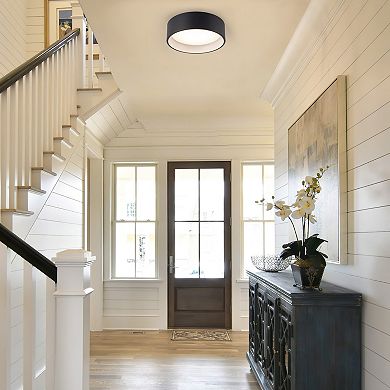 C Cattleya 13-Inch Black and White Finish 3CCT Integrated LED Flush Mount Light