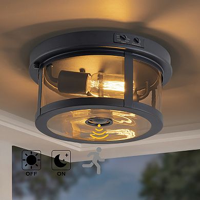 C Cattleya 10.5-Inch Matte Black Outdoor Motion Sensor Ceiling Light
