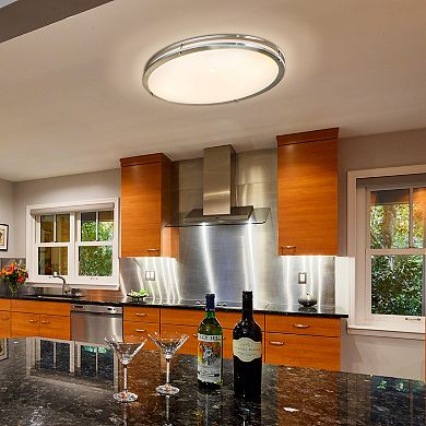 C Cattleya 24-Inch Brushed Nickel Oval Dimmable LED Flush Mount with Opal Acrylic Shades