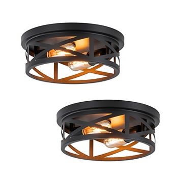 C Cattleya 11-Inch Black Round Flush Mount Light with Turnable Light Cap(2-Pack)
