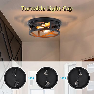 C Cattleya 11-Inch Black Round Flush Mount Light with Turnable Light Cap(2-Pack)