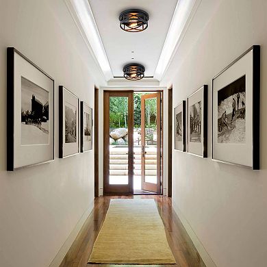 C Cattleya 11-Inch Black Round Flush Mount Light with Turnable Light Cap(2-Pack)