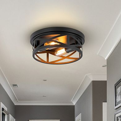 C Cattleya 11-Inch Black Round Flush Mount Light with Turnable Light Cap(2-Pack)
