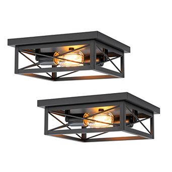 C Cattleya 10.75-Inch Black Square Flush Mount Light with Turnable Light Cap(2-Pack)