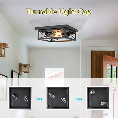 C Cattleya 10.75-Inch Black Square Flush Mount Light with Turnable Light Cap(2-Pack)