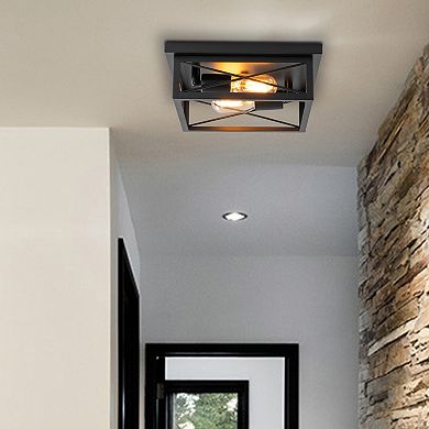 C Cattleya 10.75-Inch Black Square Flush Mount Light with Turnable Light Cap(2-Pack)