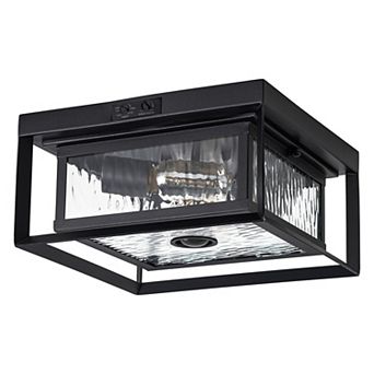 C Cattleya 11-Inch Matte Black Outdoor Motion Sensor Flush Mount Light with Water Glass