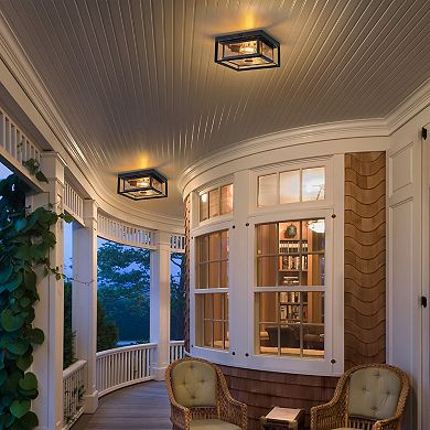 C Cattleya 11-Inch Matte Black Outdoor Motion Sensor Flush Mount Light with Water Glass