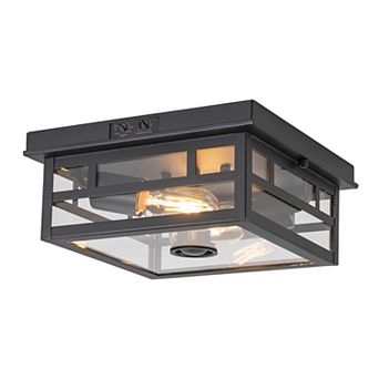 C Cattleya 10.5-Inch Matte Black Outdoor Motion Sensor Flush Mount Light