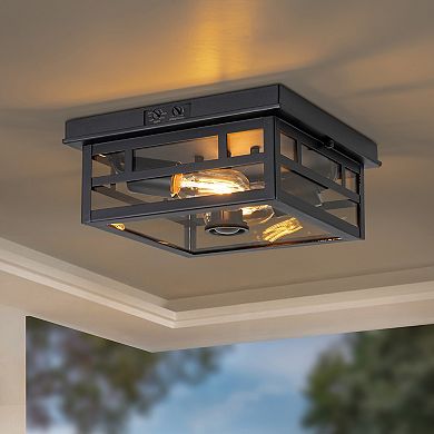 C Cattleya 10.5-Inch Matte Black Outdoor Motion Sensor Flush Mount Light