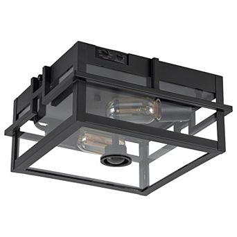 C Cattleya 11-Inch Matte Black Outdoor Motion Sensor Flush Mount Light with Clear Glass