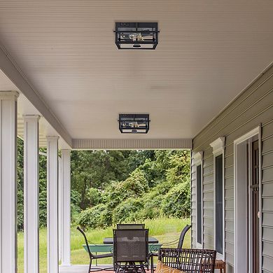 C Cattleya 11-Inch Matte Black Outdoor Motion Sensor Flush Mount Light with Clear Glass