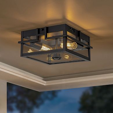 C Cattleya 11-Inch Matte Black Outdoor Motion Sensor Flush Mount Light with Clear Glass