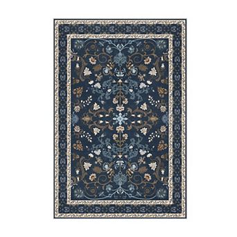 Washable Floral Area Rugs for Living Room, Vintage Rug Soft Non-Slip Carpet for Bedroom Dining Room