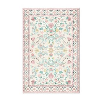 Washable Floral Area Rugs for Living Room, Vintage Rug Soft Non-Slip Carpet for Bedroom Dining Room