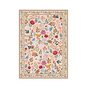 Washable Floral Area Rugs for Living Room, Vintage Rug Soft Non-Slip Carpet for Bedroom Dining Room