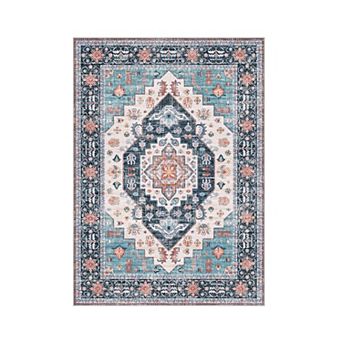 Washable Area Rug for Living Room, Vintage Floral Rug Floors Decor for Bedroom, Geometric Carpet