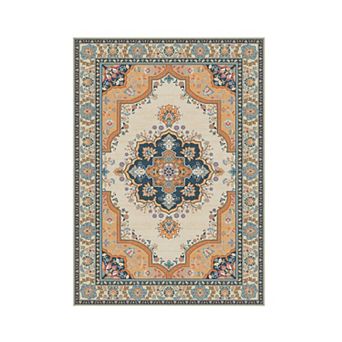 Washable Area Rug for Living Room, Vintage Floral Rug Floors Decor for Bedroom, Geometric Carpet