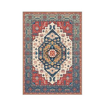 Washable Area Rug for Living Room, Vintage Floral Rug Floors Decor for Bedroom, Geometric Carpet