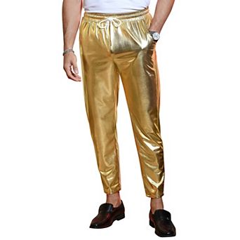 Men's Party Casual Pants Side Pockets Drawstring Waist Long Trousers