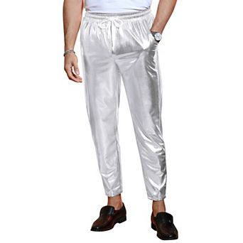 Men's Party Casual Pants Side Pockets Drawstring Waist Long Trousers