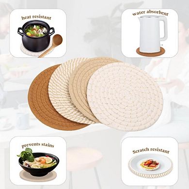 Set of 4 Cotton Trivets 7 Inch Heat Resistant Hot Pads