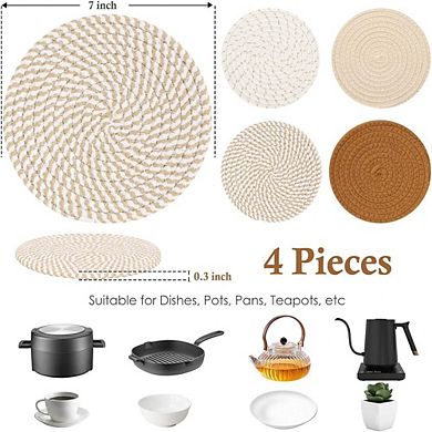 Set of 4 Cotton Trivets 7 Inch Heat Resistant Hot Pads