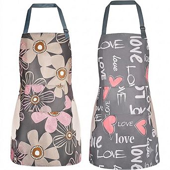 2 Pack Floral Waterproof Bib Aprons Adjustable with Pocket