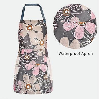 2 Pack Floral Waterproof Bib Aprons Adjustable with Pocket