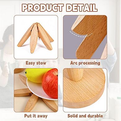 Tree Shape Wooden Trivet Set with Stand Beech Wood