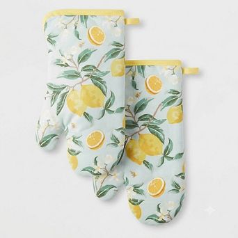 Cotton Heat Resistant Oven Mitt Set 2 Pack Lemon