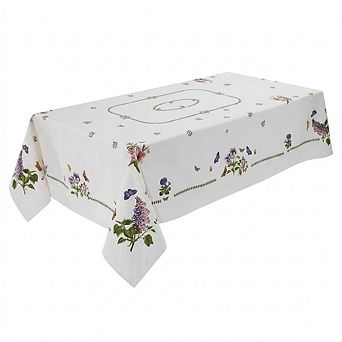 60x84 Ivory Cotton Polyester Floral Tablecloth